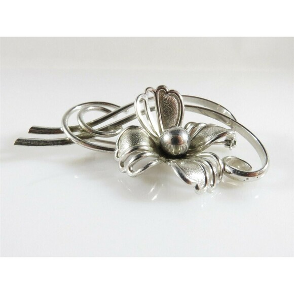 Vintage Forstner Sterling Silver Modernist Mid Century Flower Brooch - Picture 2 of 9